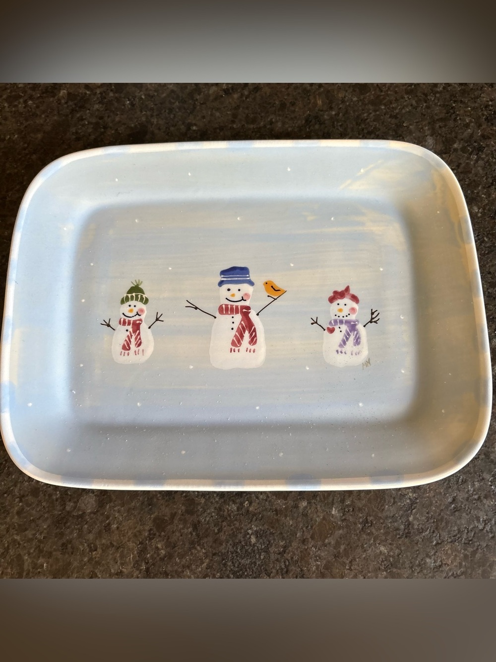 Hartstone Pottery for Crate and Barrel Snow People Platter Snowman Rectangular